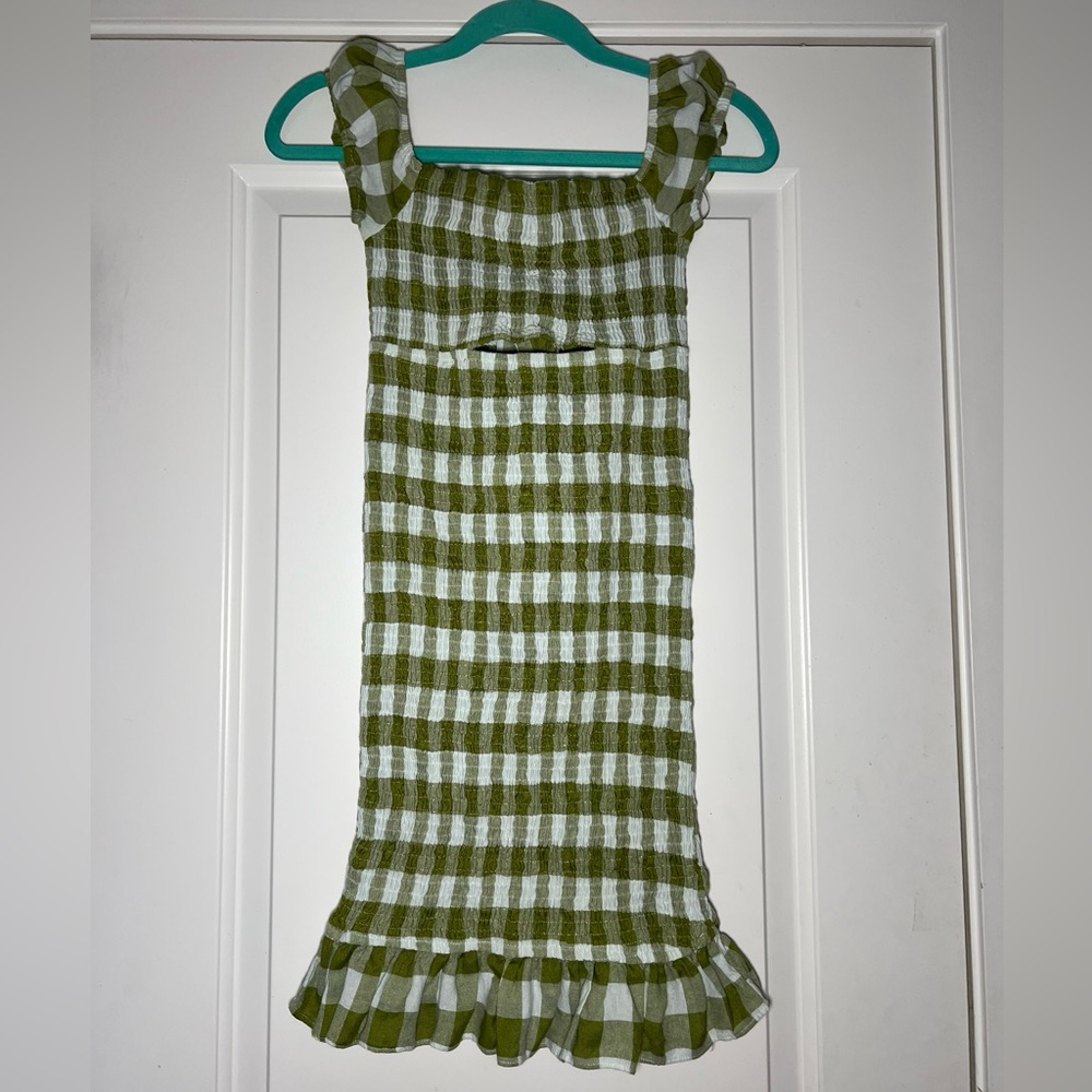 Chic Olive and White Checkered Mini Dress